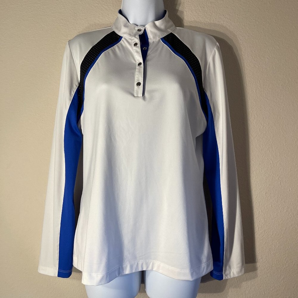 Tail White Label 1/4-snap pullover white with royal blue and black M